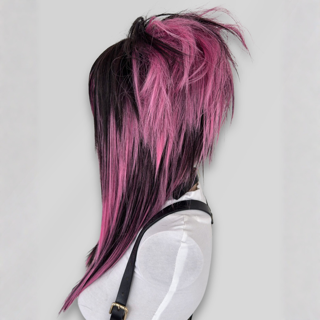 Brown & Pink Emo Scene Wig with Side Bangs