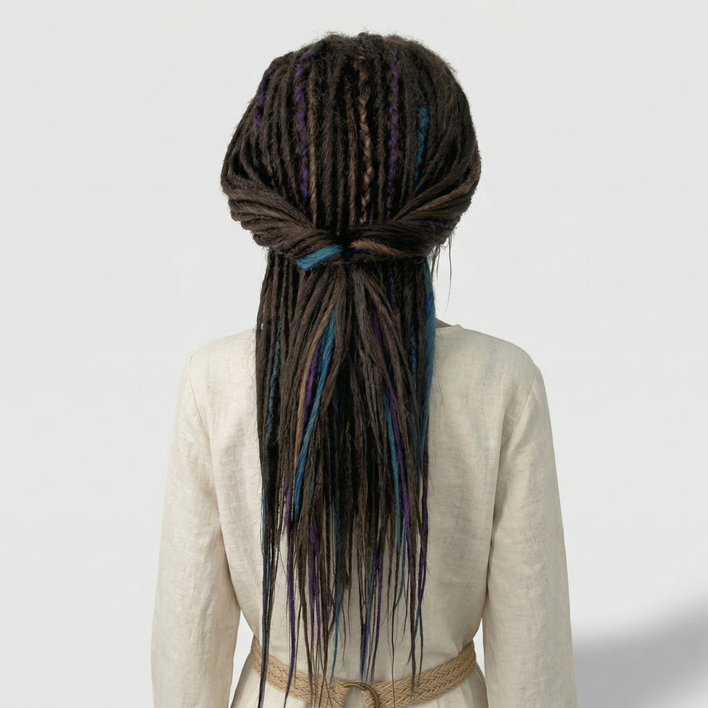 Brown Purple & Blue Dreadlocks Wig with Bangs