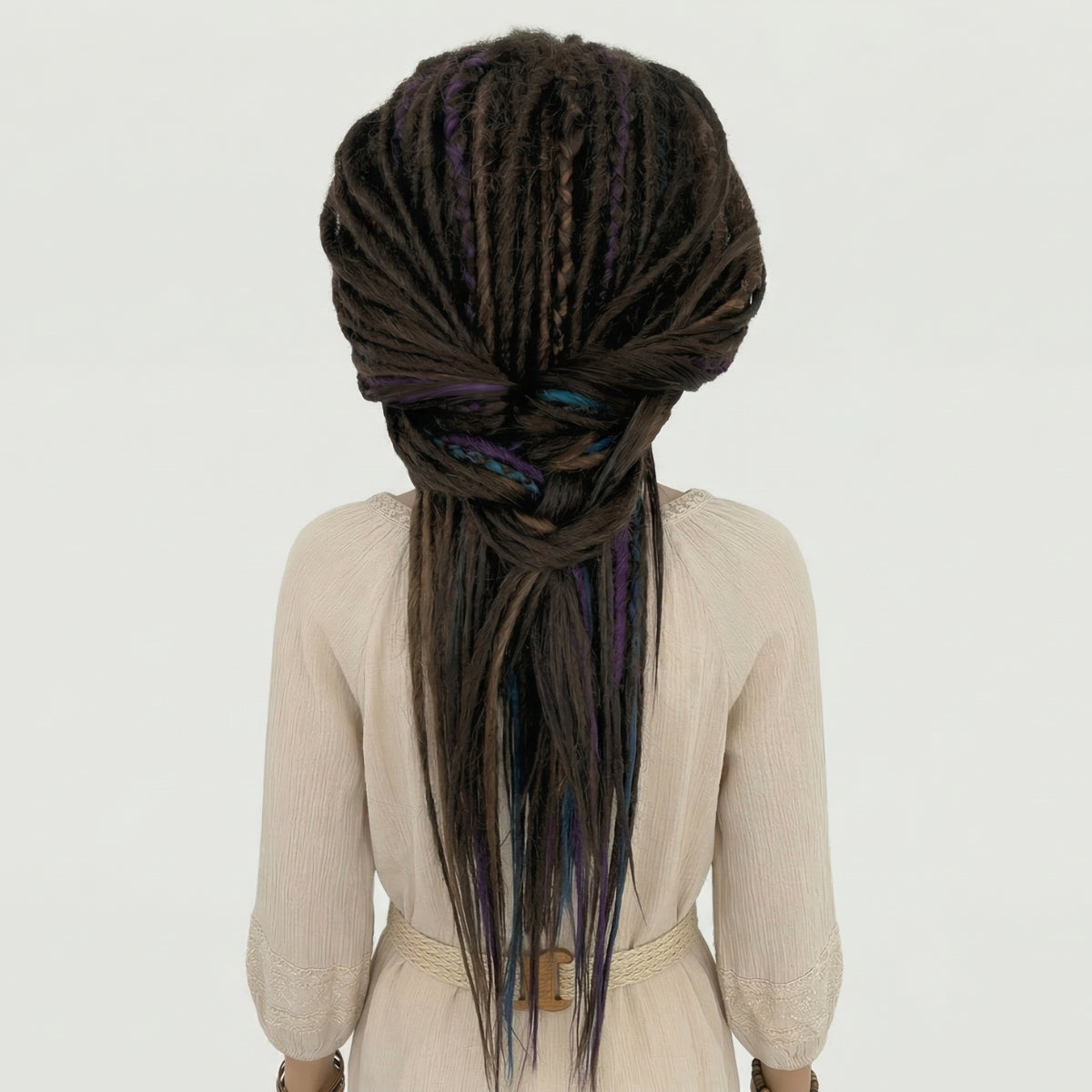 Brown Purple & Blue Dreadlocks Wig with Bangs
