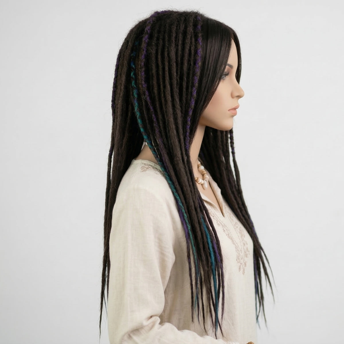 Brown Purple & Blue Dreadlocks Wig with Bangs