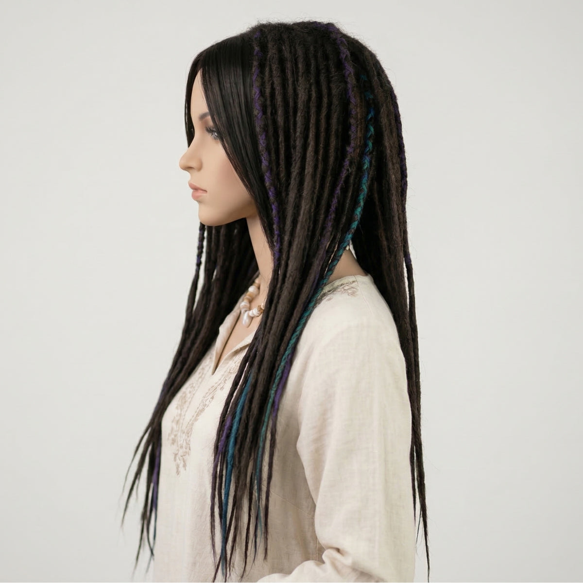 Brown Purple & Blue Dreadlocks Wig with Bangs